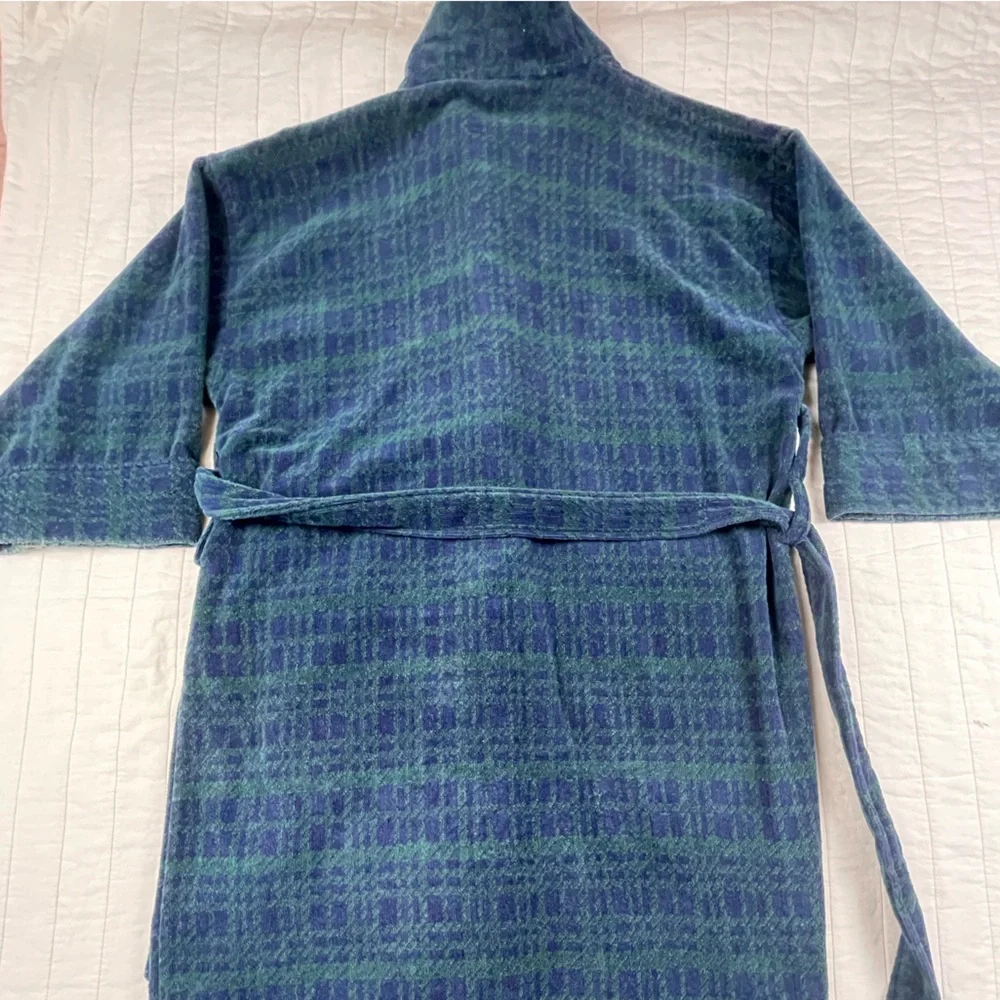Nautica Green and Blue Cotton Terry Plaid Men's Robe One Size - Picture 11 of 11